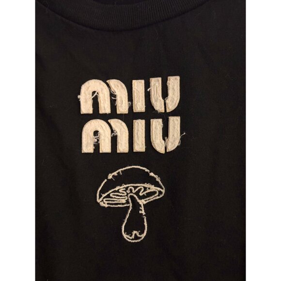 Miu Miu Black Long Sleeve Shirt With Embroidered Logo & Mushroom Graphic Size Me - Picture 3 of 7